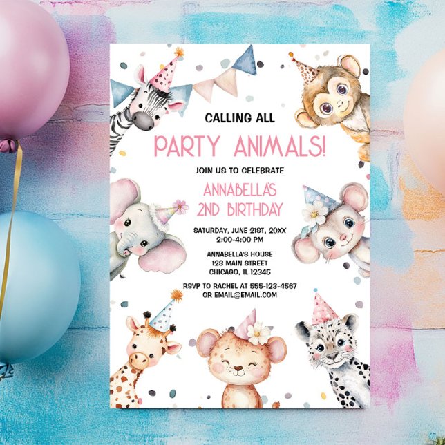Party animals cute safari girl birthday party invitation (Creator Uploaded)