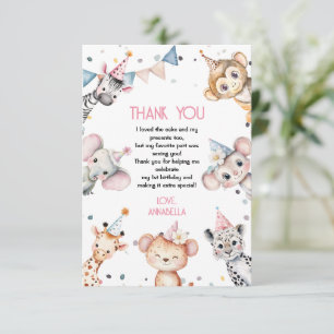 Party animals cute safari girl birthday party thank you card
