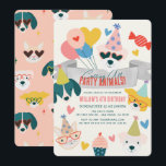 Party Animals Dogs & Cat Balloons Birthday Invitation<br><div class="desc">This cute "calling all party animals" girl's birthday invitation features dogs and a cat with party hats and sunglasses or glasses. The reverse side features a pink background with dog and cat patterns. Personalise it for your needs. You can find matching products at my store.</div>