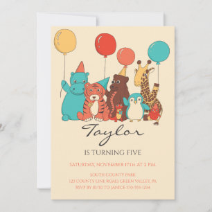 Party Animals Elegant Contemporary Kids Birthday Invitation