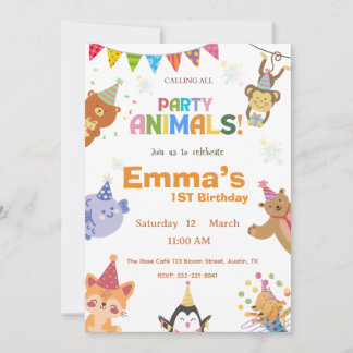 Party Animals First Birthday Invitation