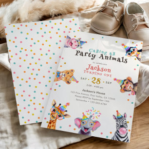 Party Animals First Birthday Safari Theme Invitation