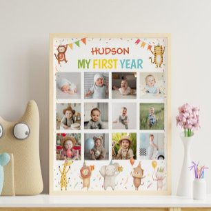 Party Animals First Year Photo Milestone Poster