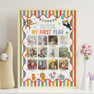 Party Animals First Year Photo Milestone Poster