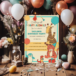 Party Animals Fun Giraffe, Tiger Kids Birthday Invitation