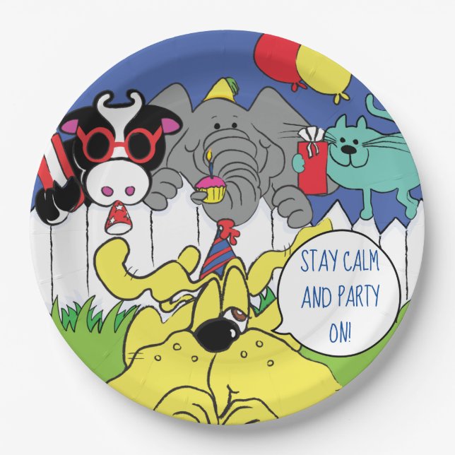 Party Animals Funny Birthday Party Paper Plate (Front)