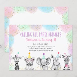 Party Animals Girl Safari Birthday Invitation