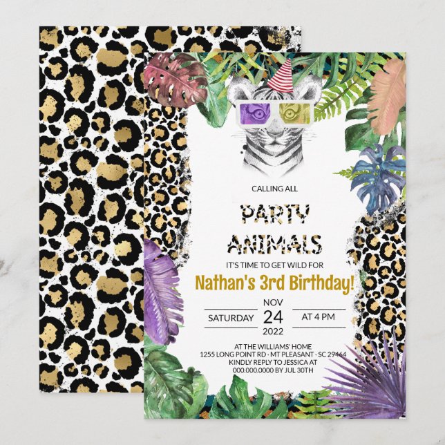 Party Animals Girl Safari Birthday Jungle Zoo  Invitation (Front/Back)