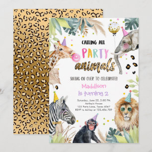 Party Animals Girl Safari Birthday Leopard Zoo Invitation
