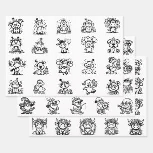 Party Animals, Gnomes, & Highland Cows Assortment Wrapping Paper Sheet