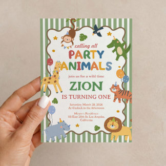 Party Animals Green Safari 1st Birthday Invitation