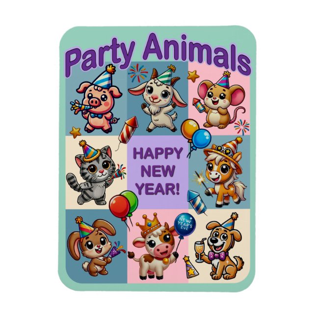 Party Animals "Happy New Year" Magnet (Vertical)