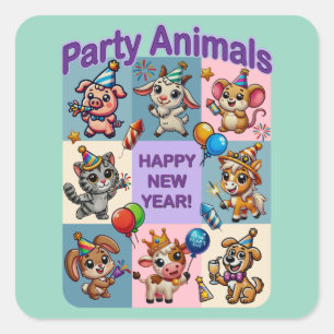 Party Animals "Happy New Year" Square Sticker