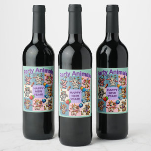 Party Animals "Happy New Year" Wine Label