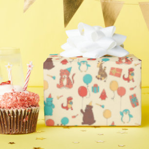 Party Animals Hippo, Giraffe, Bear Birthday Party Wrapping Paper