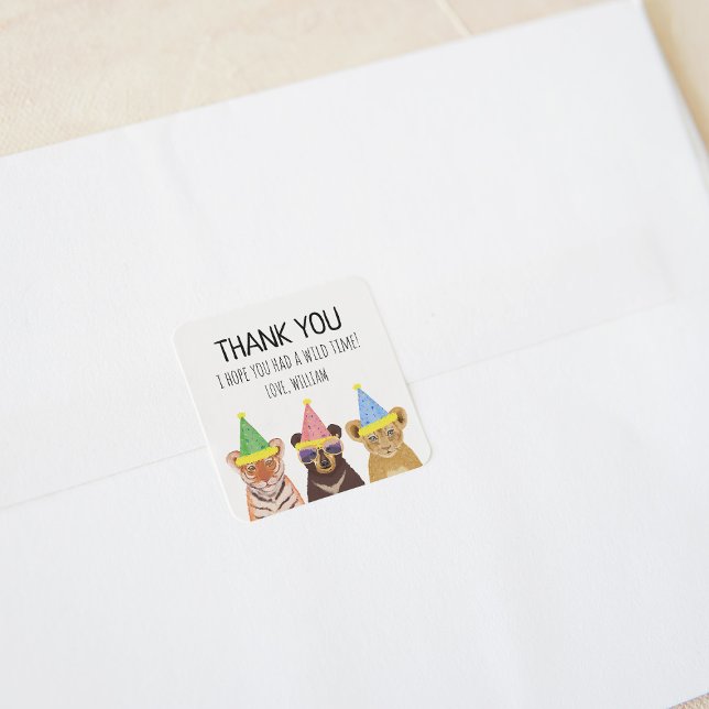 Party Animals Illustration Birthday Thank You  Square Sticker (Creator Uploaded)