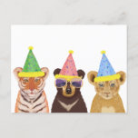 Party Animals Illustration  Postcard<br><div class="desc">Tiger,  bear and lion cub party animals postcard</div>