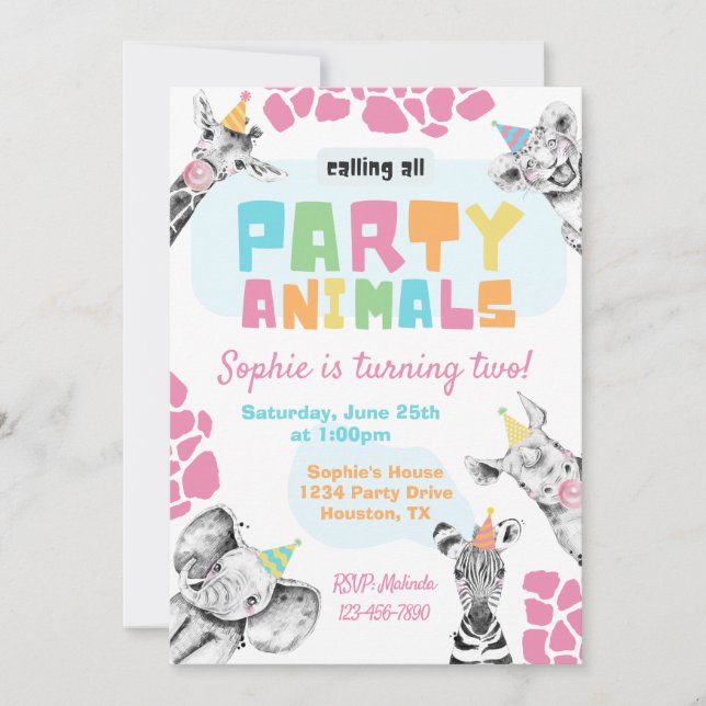 Party Animals Invitation | Party Animals Birthday (Front)