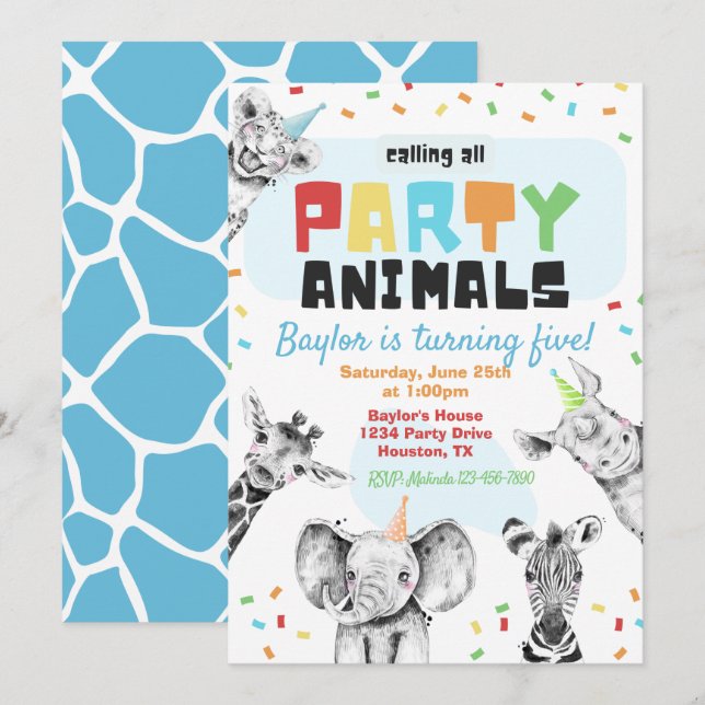 Party Animals Invitation | Party Animals Birthday (Front/Back)
