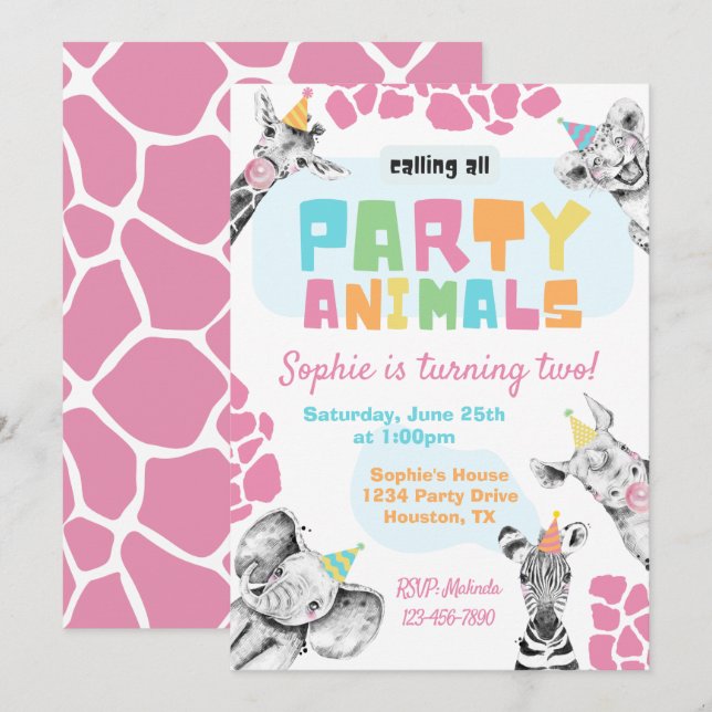 Party Animals Invitation | Party Animals Birthday (Front/Back)