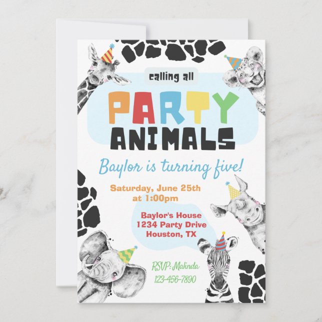 Party Animals Invitation | Safari Animals (Front)