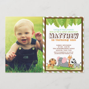 Party Animals Jungle Safari Birthday Photo Invitation