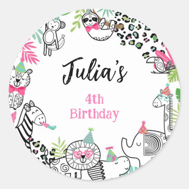 Party Animals, Jungle Safari  Classic Round Sticker (Front)