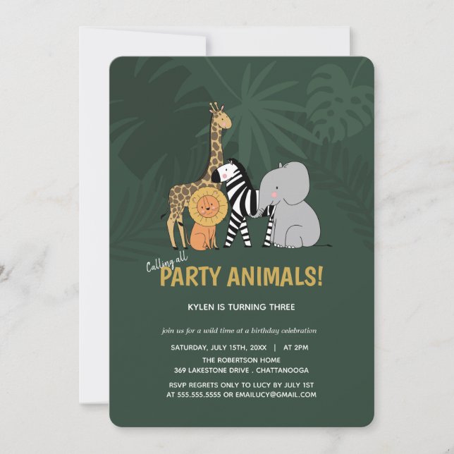 Party Animals Jungle Safari Kids Birthday Invitation (Front)