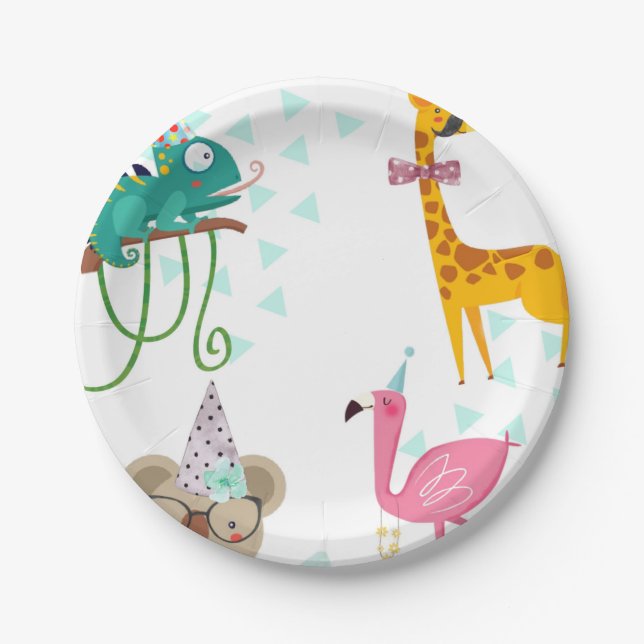 Party Animals, Kids Birthday, Animal party Save Th Paper Plate (Front)