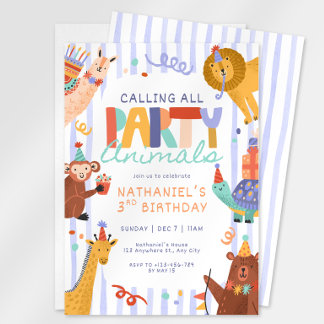 Party Animals Kids Birthday Invitation