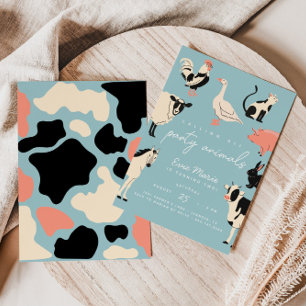 Party Animals   Kids Cow Print Farm Animals Invitation
