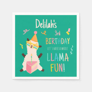 Party Animals Llama Birthday Girls Green Napkin