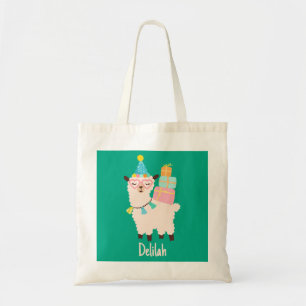 Party Animals Llama Birthday Girls Green Tote Bag