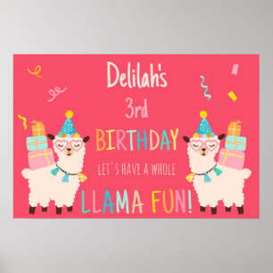 Party Animals Llama Birthday Girls Pink Poster
