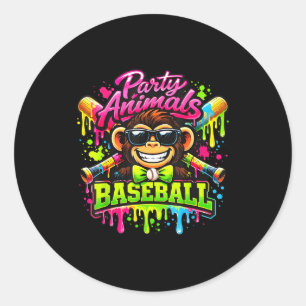 Party animals meme baseball funny monkey classic round sticker