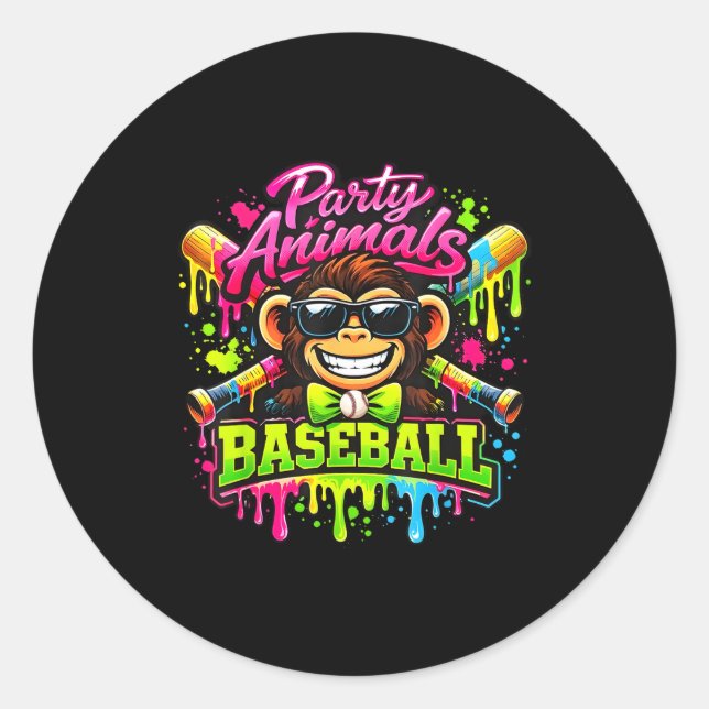 Party animals meme baseball funny monkey  classic round sticker (Front)