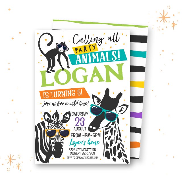 Party Animals Modern Birthday Invitation (Creator Uploaded)