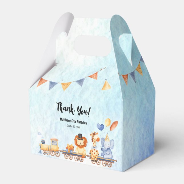 Party Animals on Train Kid Jungle Birthday Party Favour Box (Front Side)