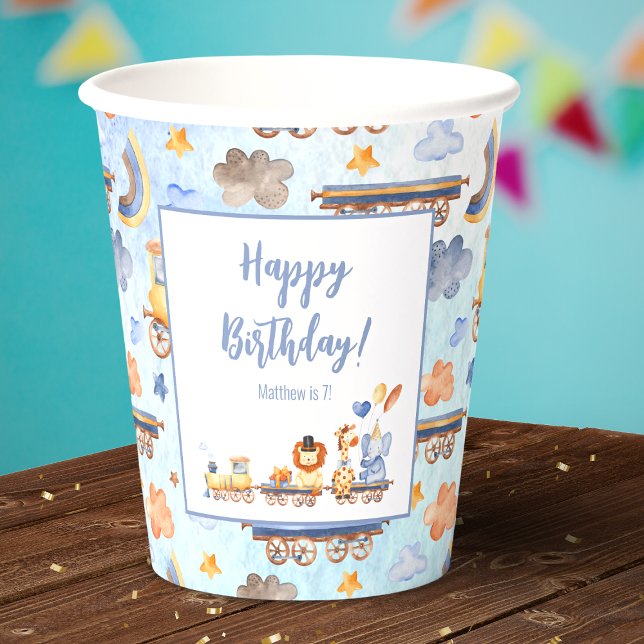 Party Animals on Train Kid Jungle Happy Birthday Paper Cups (Creator Uploaded)