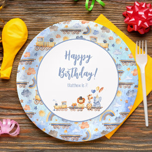 Party Animals on Train Kid Jungle Happy Birthday Paper Plate