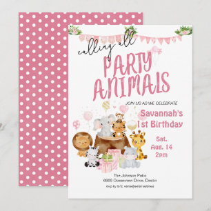 Party Animals Pink Birthday Invitation