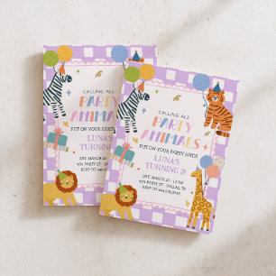 Party Animals Purple Safari Jungle Girl Birthday Invitation
