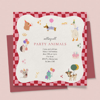 Party Animals Retro Minimalist Birthday Invitation