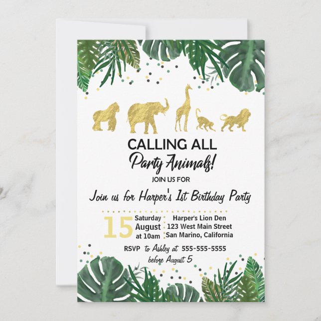Party Animals Safari Birthday or Shower Invitation (Front)