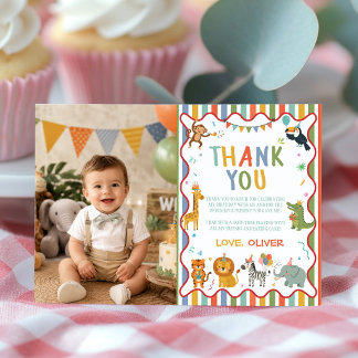 Party Animals Safari Birthday Photo Thank You Card