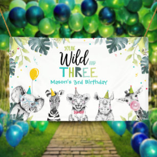 Party Animals Safari Boy Third Birthday Backdrop Banner