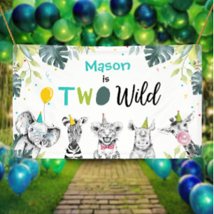 Party Animals Safari Boy Two Wild Blue Backdrop Banner
