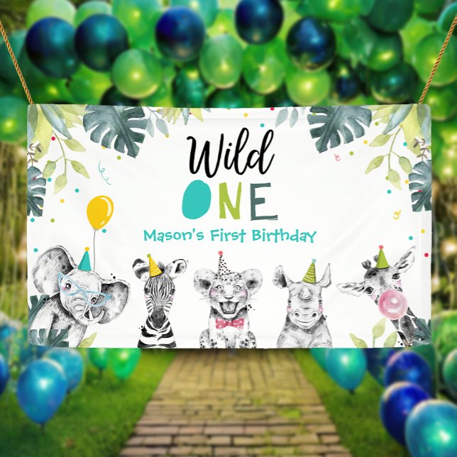 Party Animals Safari Boy Wild One First Birthday Banner (Creator Uploaded)