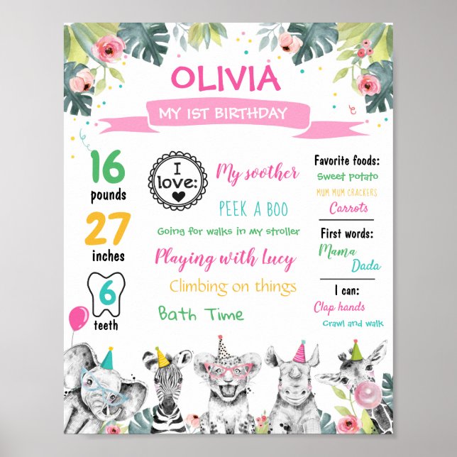 Party Animals Safari First Birthday Milestones Pos Poster (Front)