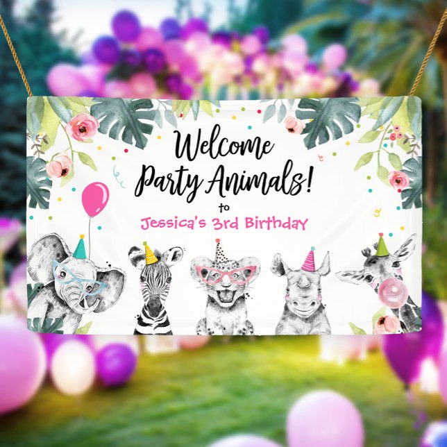 Party Animals Safari Girl Birthday Backdrop Banner (Creator Uploaded)